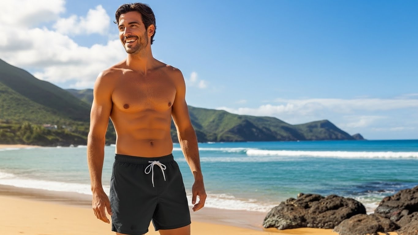 El Hierro Swim Shorts - detail close-up | Designer swimwear by Canaria Swim